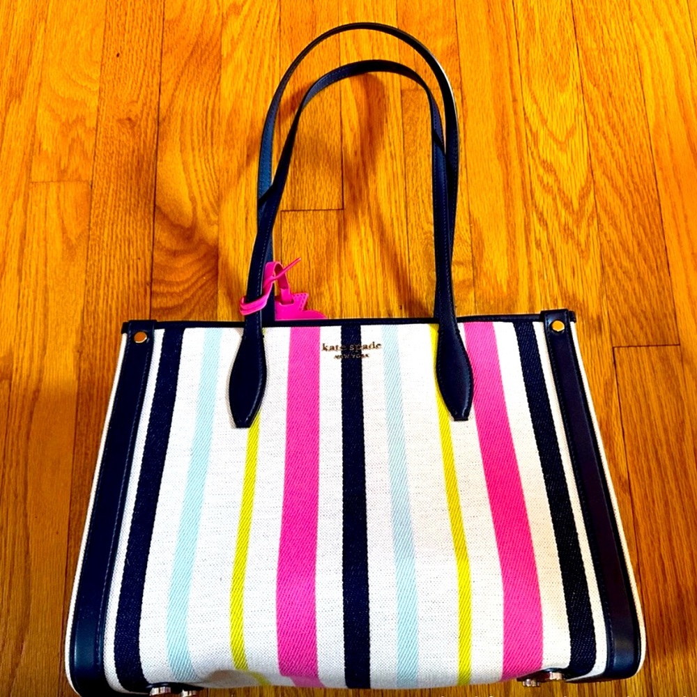 Kate spade multi color stripe canvas tote